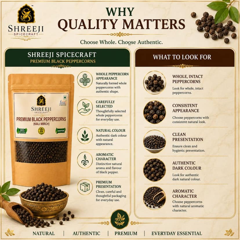 Shreeji Spicecraft Premium Whole Black Peppercorns Kali Mirch Raw Sabut Black Pepper for Cooking & Spice Grinder Standup Pouch Packaging view 5