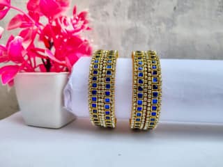 Silk Thread Blue Stone Bangles - Elegant & Sparkling