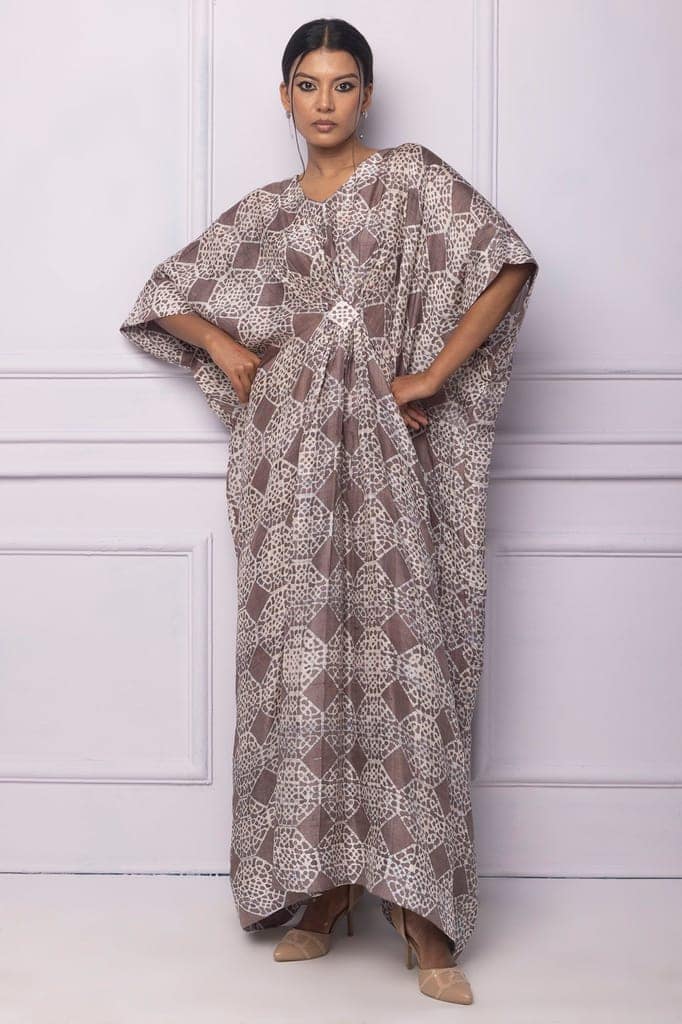Purple Printed Silk Kaftan view 3