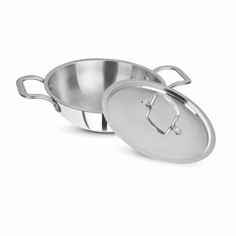 VEC Triply Stainless Steel Kadai with Steel Lid Dia 30 cm Tri-ply Cookware Gas Electric and Induction Friendly for Kitchen (Size 28 cm, Capacity 3 ltrs, Thickness 2.5cm) view 2