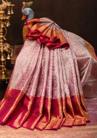 Thistle Shimmering Tissue Brocade Pure Kanjivaram Silk Saree with zari border | SILK MARK CERTIFIED