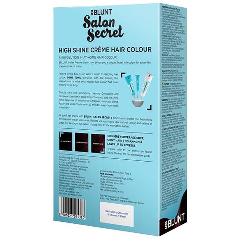 Bblunt Salon Secret High Shine Creme Hair Colour, 100 G Get 8 Ml Extra view 2