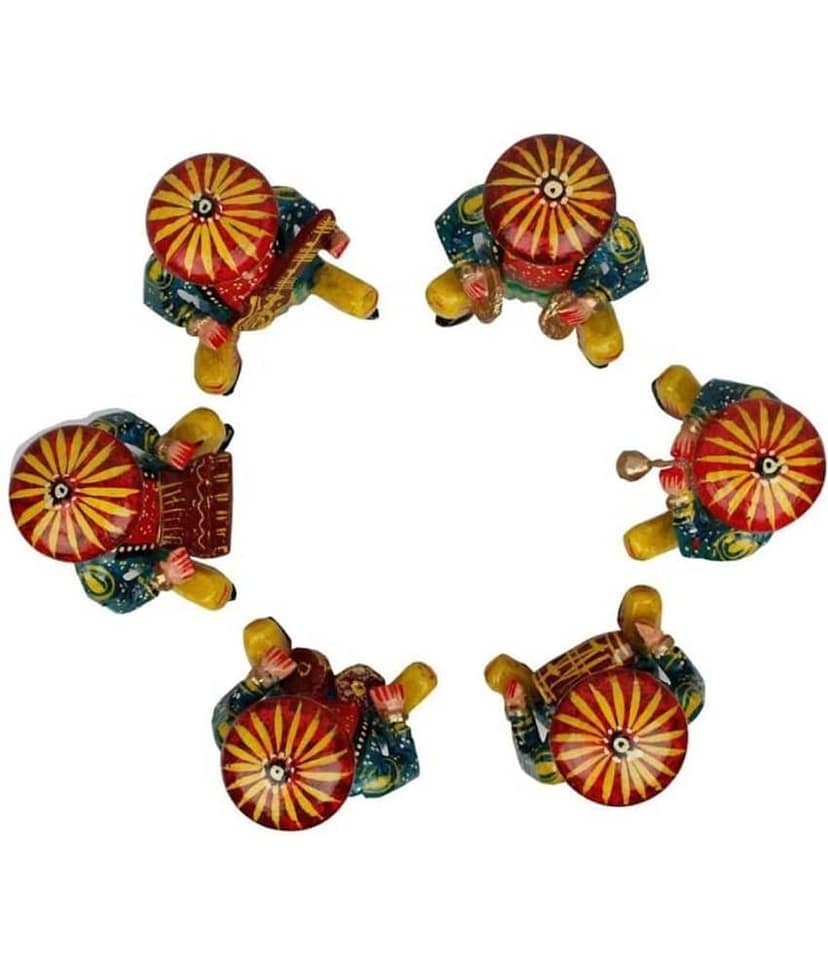 Fashion Bizz Rajasthani Wooden Musician Bawla Decorative Showpiece - 5.4 cm, Pack of 6 view 2