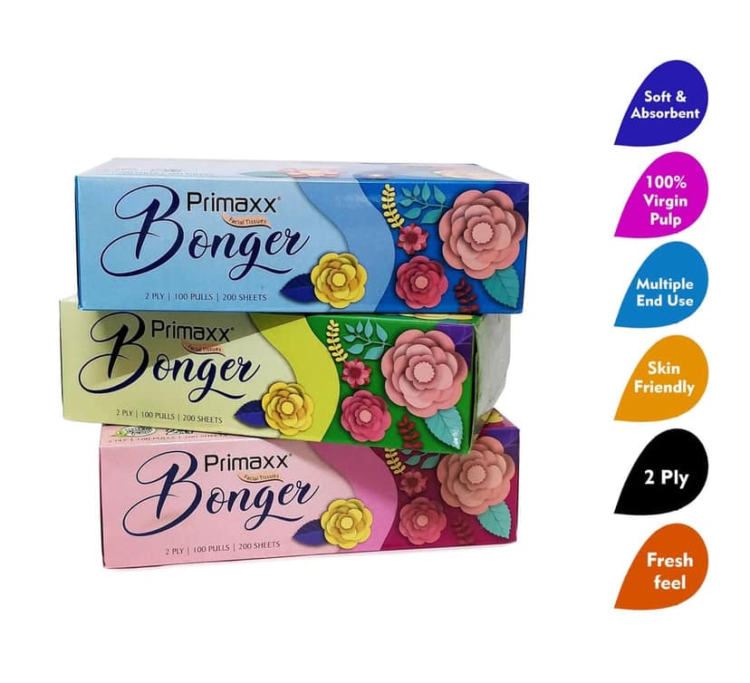 Primaxx Bonger 2 Ply Tissue Box Pack of 3 (100 Pulls Per Box, 200 Sheet (600 sheet) 100% Virgin Pulp soft Tissue Paper view 2