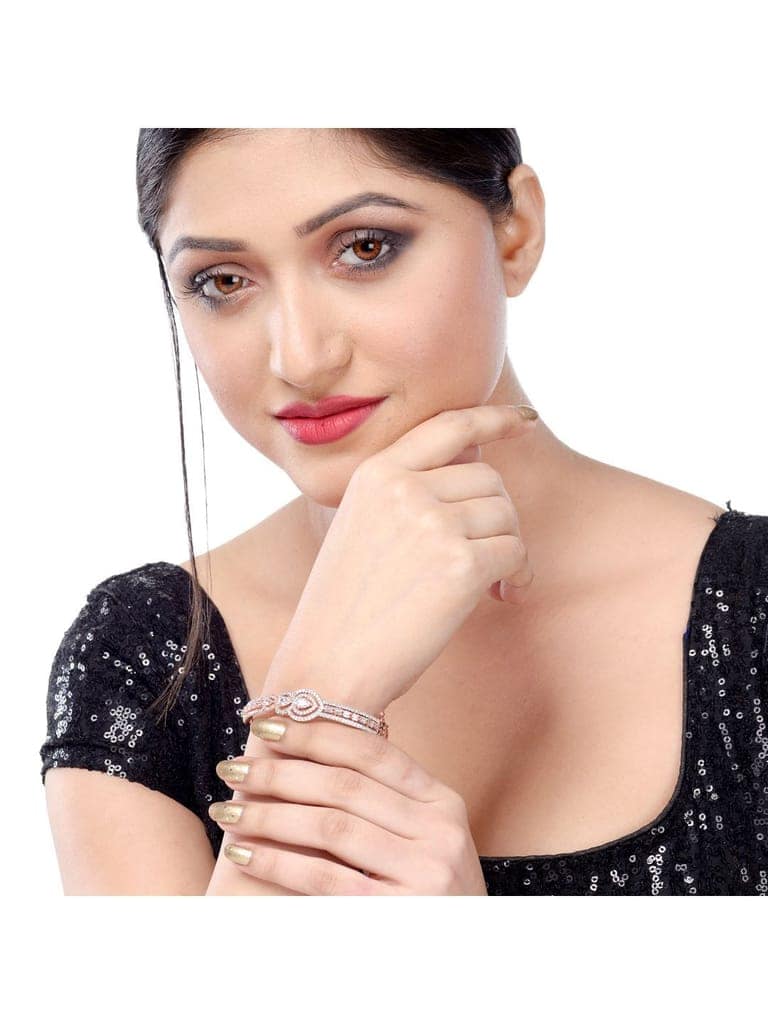 Rose Gold plated AD studded Drop Design Bracelet for Women & Girls view 2