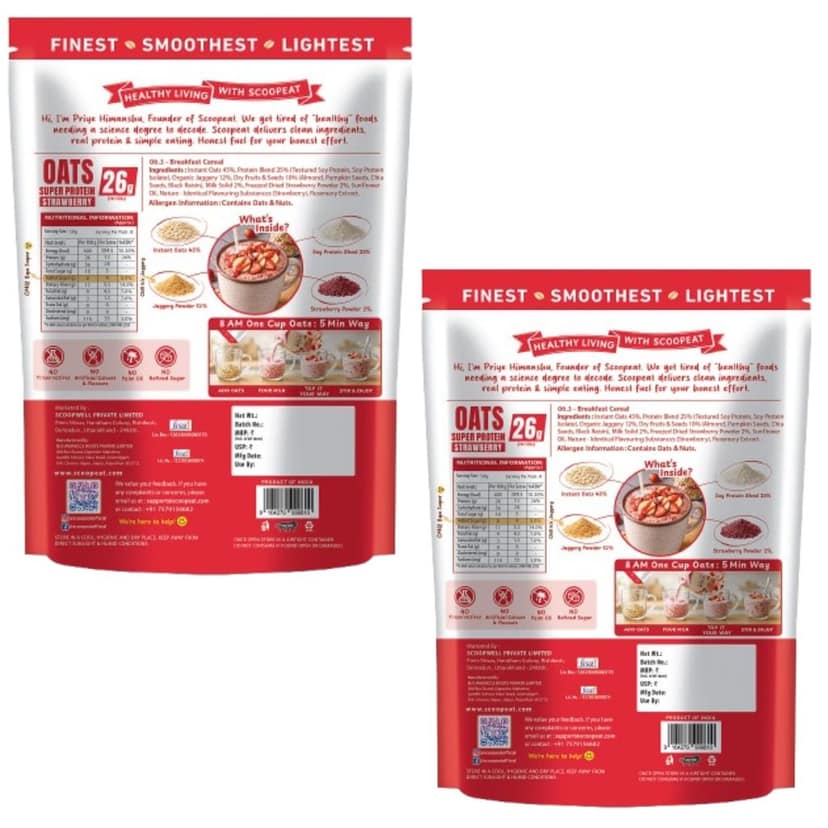 Scoopeat Assorted Oats pack of 2 - 26g Super High Protein Strawberry Oats view 2