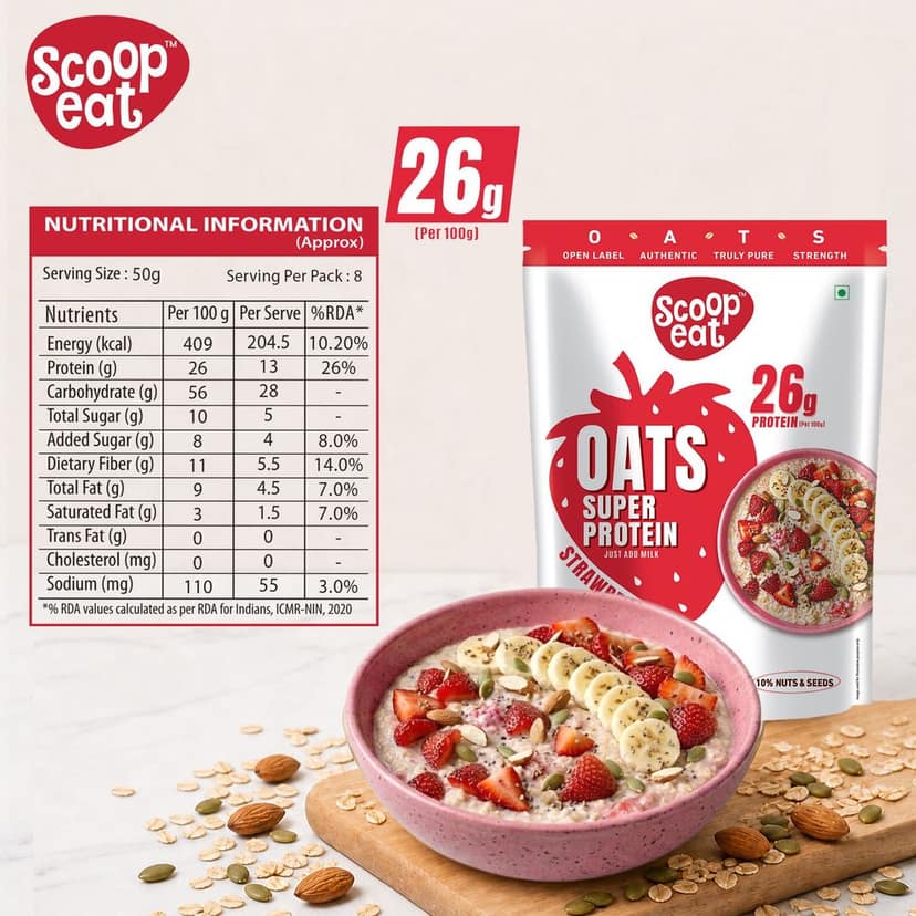 Scoopeat Assorted Oats pack of 2 - 26g Super High Protein Strawberry Oats view 3