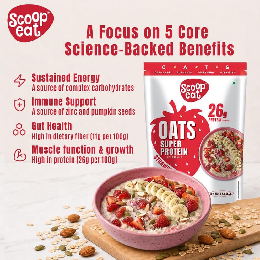 Scoopeat Assorted Oats pack of 2 - 26g Super High Protein Strawberry Oats view 4