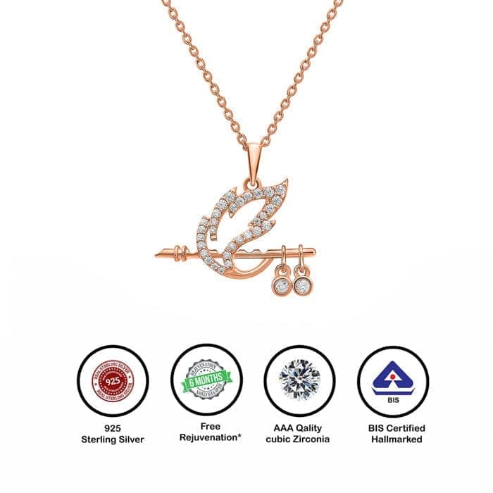 Rose Gold Shree Krishna Baasuri Pendant with Chain view 6