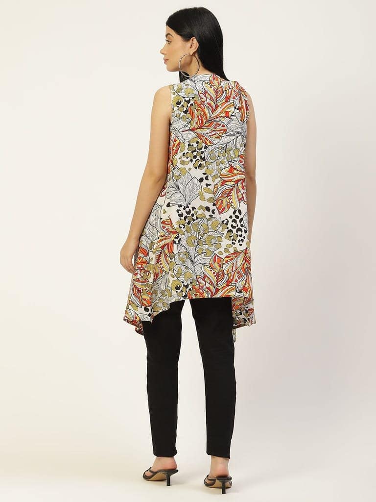 Women White & Red Printed Longline Waterfall Shrug view 4