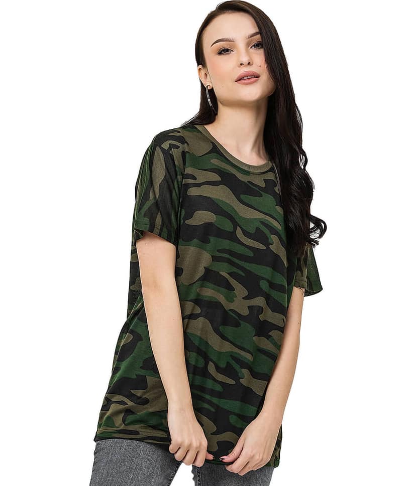 Leotude Women Cotton Blend Printed Oversized Fit Round Neck T-Shirt ( Green )