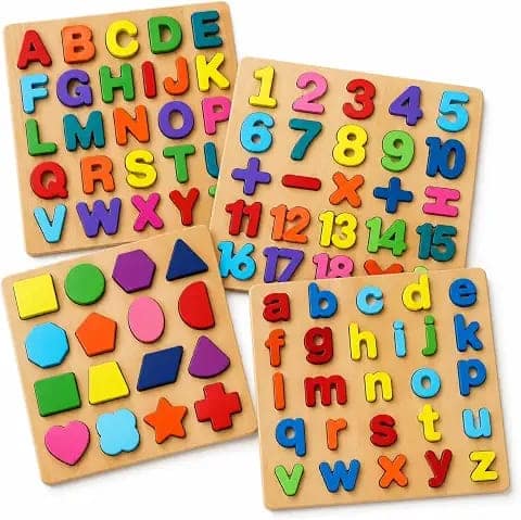 Chocozone Wooden Learning Educational Game Board for Kids, Puzzle Toys for 2 Years Old Boys & Girls (Alphabets, Numbers & Shapes) view 2