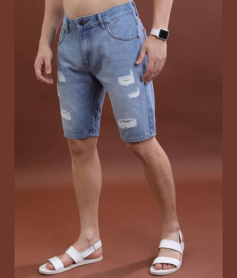Highlander Light Blue Cotton Men's Denim Shorts ( Pack of 1 ) view 4