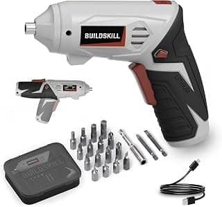 BUILDSKILL 4V Cordless Screw Driver Kit | 19 Pcs | 4 N.M. Torque | 250 RPM | Magnetic Chuck | 1.5AH Battery | Forward-Reverse | 2 position Handle Lock & LED Light | Type-C Charging cable included