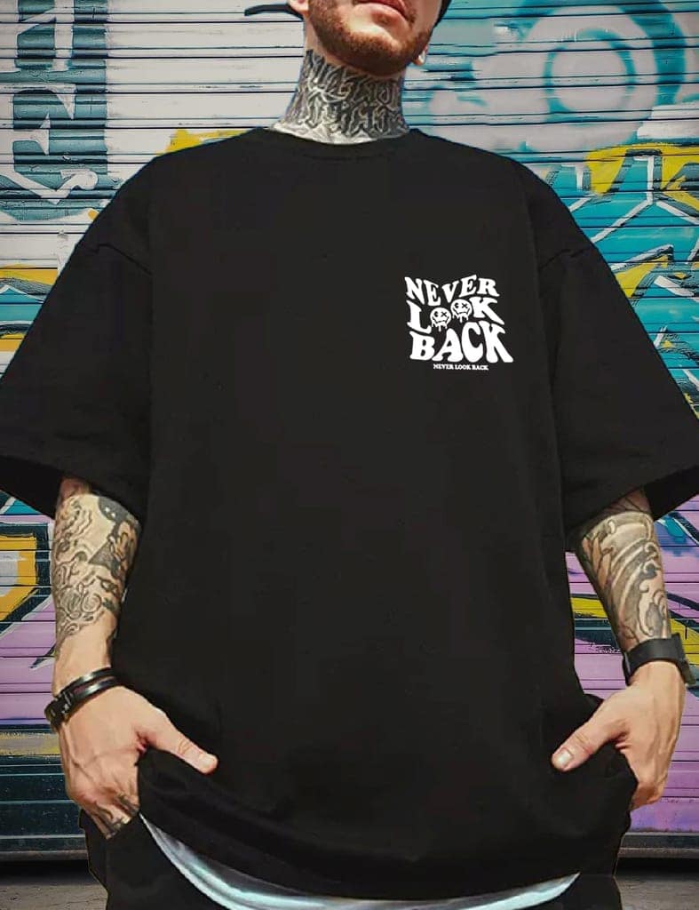 SCOTT FINCHER Men's Streetwear T-Shirt with "Never Look Back" Graphic Design : AA(ARN)BLACK_230 view 4