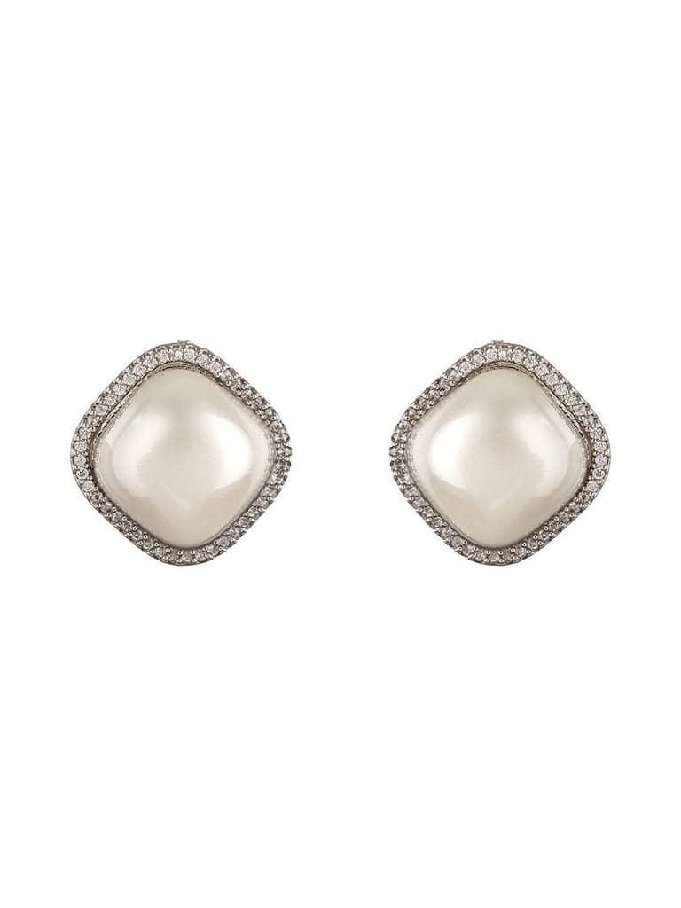 Silver Toned Pearl Minimal Square Studds Earring view 4