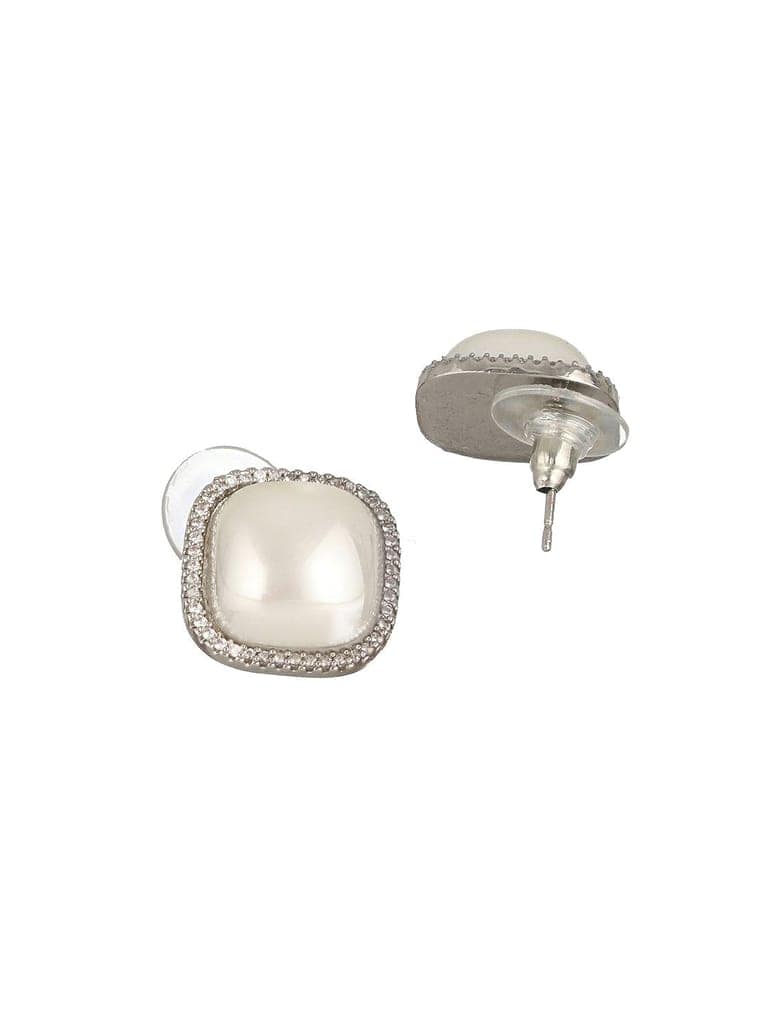 Silver Toned Pearl Minimal Square Studds Earring view 5