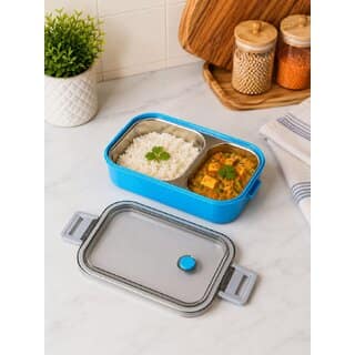Rectangular Lunch Box for Kids Adults with Spoon, Transparent Lid, Secure Side Locks and Inner Mini Container, Reusable Tiffin Box for School, Office and Travel view 4