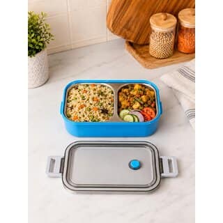 Rectangular Lunch Box for Kids Adults with Spoon, Transparent Lid, Secure Side Locks and Inner Mini Container, Reusable Tiffin Box for School, Office and Travel view 6
