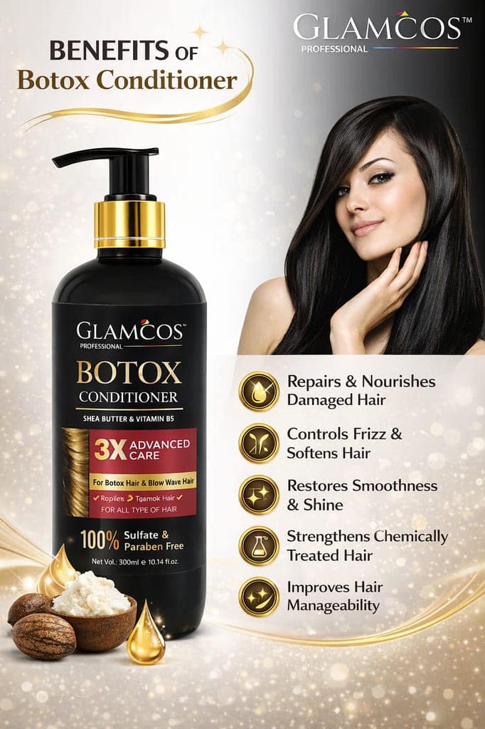 Glamcos Professional Botox Conditioner with Shea Butter & Vitamin B5 – 3X Advanced Care for Dry, Frizzy & Chemically Treated Hair (300 ml) view 4