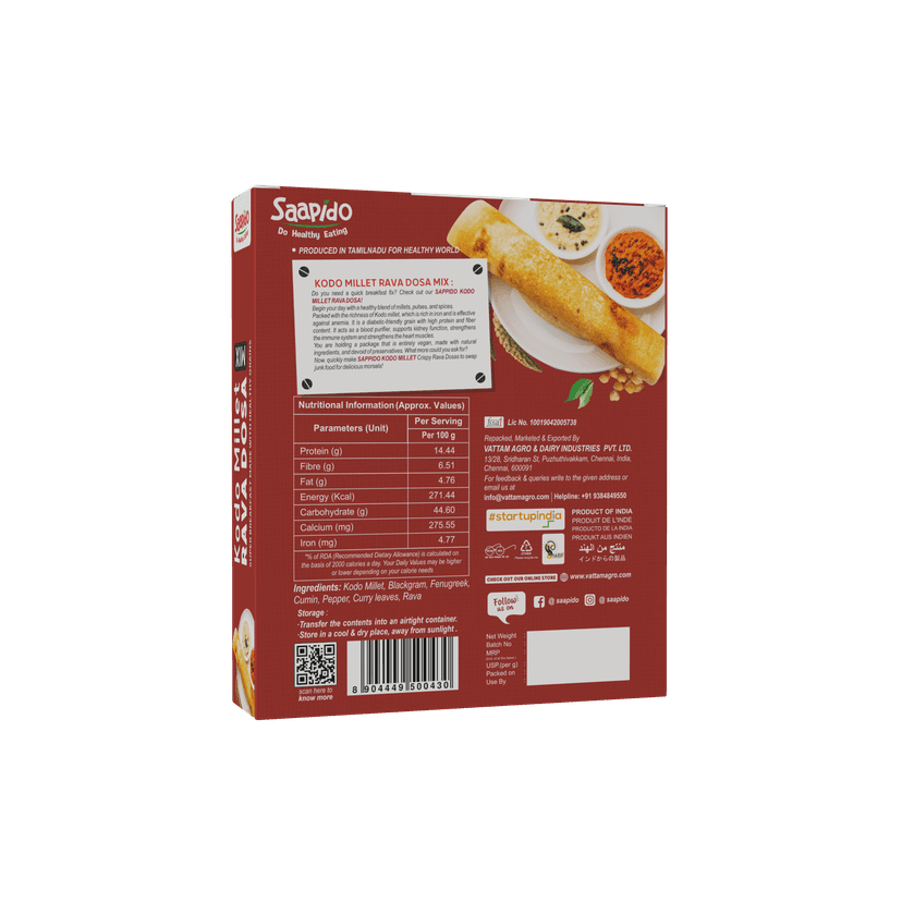 Saapido Kodo Millet Rava Dosa Mix 500g view 2