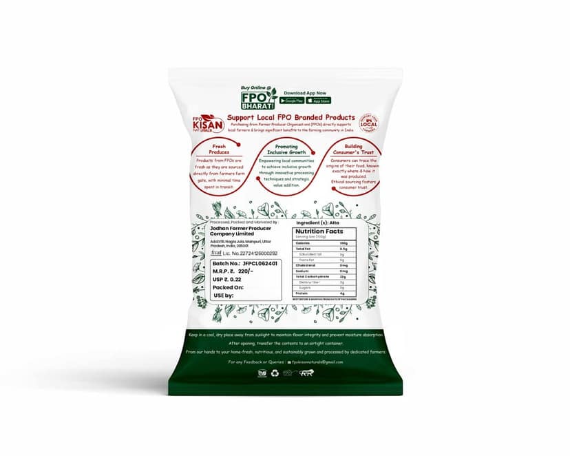 FPO Kisan Naturals High Fiber Chakki Fresh 100% Whole Wheat Atta, 5kg view 2