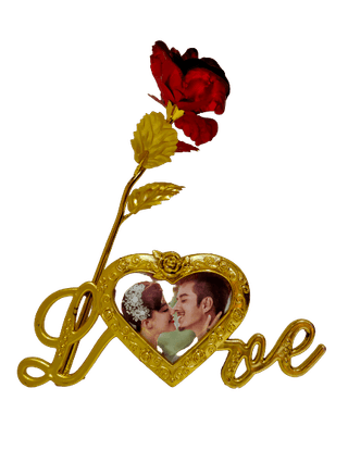 Artificial Rose Flower and Heart Photo Frame Love Shape Stand and Luxury Gift Box