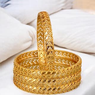 18k One Gram Gold Plated Traditional Designer Pack of 4 Bangle Set For Women