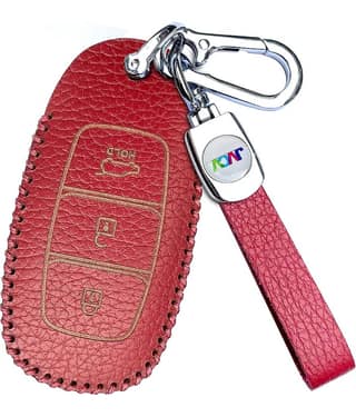 Soft Handmade Lychee Pattern Leather Key Cover Compatible with Hyundai New Verna 3 Button Smart Key