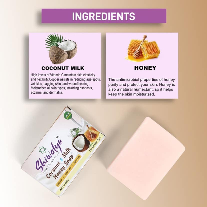 SHIWALYA Natural Coconut Honey Handmade Soap | Handmade Bathing Soap | Herbal Soap Soft & Radiant Skin | Suitable for All Skin Types Pack of 4 view 5