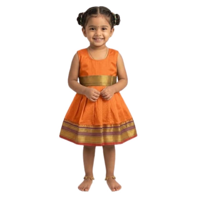 Mom and Me Baby Girls Summer Frock Dress (0–5 Years) | Soft Acrylic Cotton with Pure Cotton Lining | Sleeveless Round Neck | Lightweight & Breathable (in, Age, 3 Months, 6 Months, Regular, Orange)
