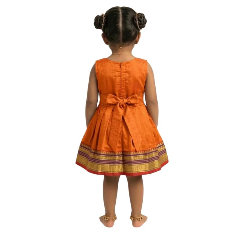 Mom and Me Baby Girls Summer Frock Dress (0–5 Years) | Soft Acrylic Cotton with Pure Cotton Lining | Sleeveless Round Neck | Lightweight & Breathable (in, Age, 3 Months, 6 Months, Regular, Orange) view 2