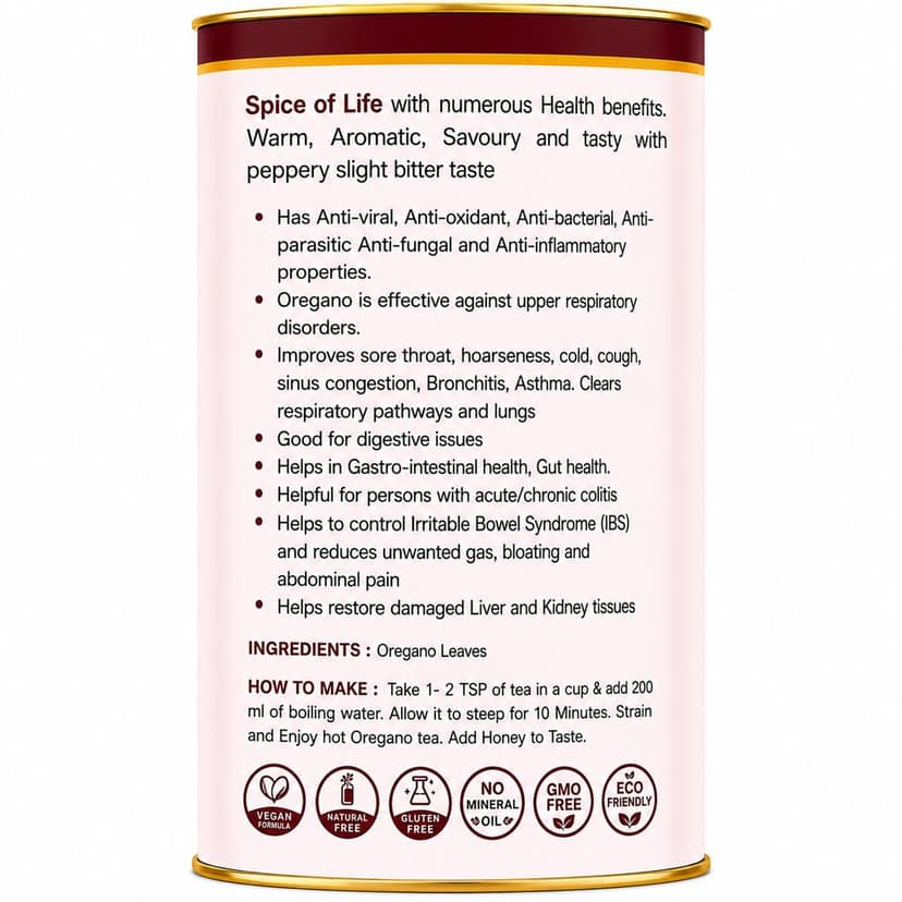 Oregano Tea 50 gm | 100% Pure Oregano Leaves | Caffeine Free Herbal Tea | Respiratory Wellness | Effective against upper respiratory disorders view 3