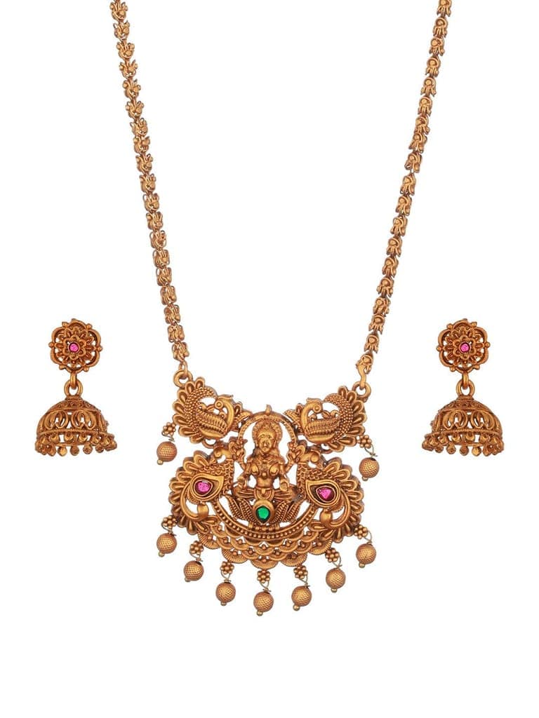 Antique Gold Polish Temple Lakshmiji Long Haram Mala Jewellery Set view 4