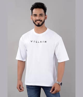 VILLAIN Pack of 1 Cotton Blend Oversized Fit Men's T-Shirt ( White )