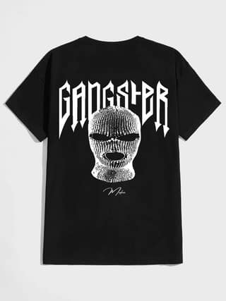 SCOTT FINCHER Men's Black T-Shirt with White Gangster Print : AA(HSR)BLACK_65