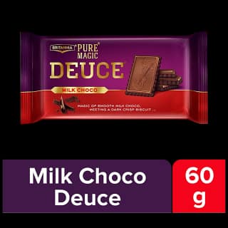 Britannia Pure Magic Deuce Biscuits - Milk Choco, Rich Chocolate Taste, Indulgent Snack, 60 G