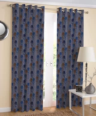 AIRWILL Blue Printed Pattern Cotton Door Curtains 4x7ft Pack of 2 Pieces