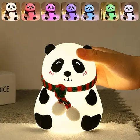 One94Store Cute Panda Silicone Night Light for Kids, Rechargeable 7-Color Changing LED Lamp, Soft BPA-Free Touch Night Lamp for Bedroom, Nursery & Bedside, Diwali Gift for Toddlers, Teens and Adults view 2