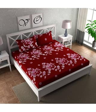 CG HOMES Microfiber Floral 1 Double Bedsheet with 2 Pillow Covers - Red