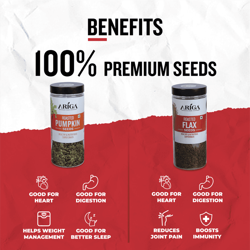 Ariga Foods Roasted Pumpkin Seeds & Roasted Flax Seeds | Premium Quality Roasted Seeds Combo (2 x 500g) view 5