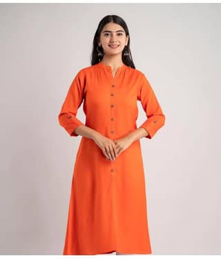 MAUKA - Orange Rayon Women's Front Slit Kurti ( Pack of 1 )