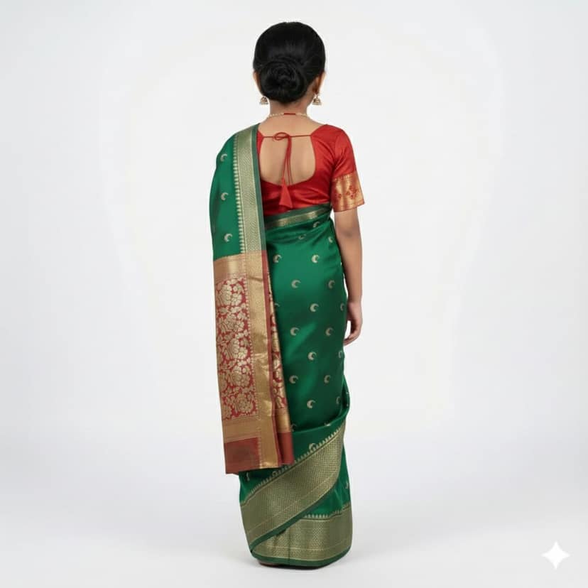 Mom and Me Maharashtrian Kids Nauwari Saree - Art Silk, Ready-to-Wear for Festivals view 2