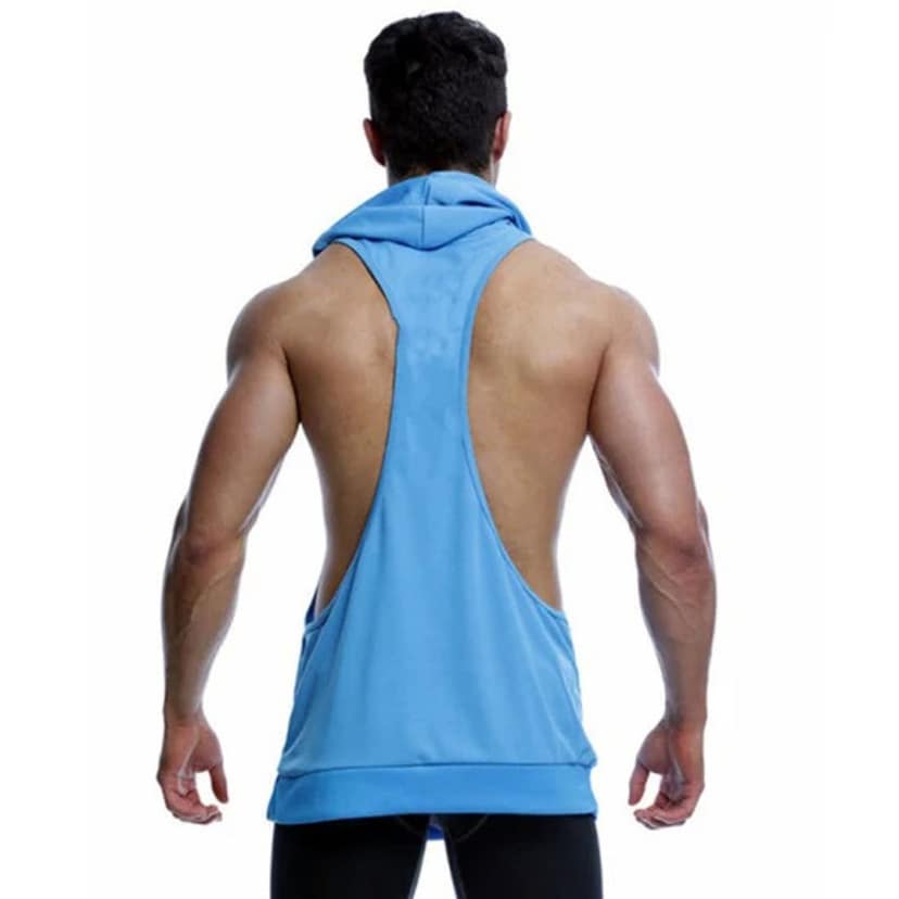 Hot Button Solid Stringer Gym Vest Hoodie for Men with Kangaroo Pocket - Stylish and Functional Workout Apparel view 8