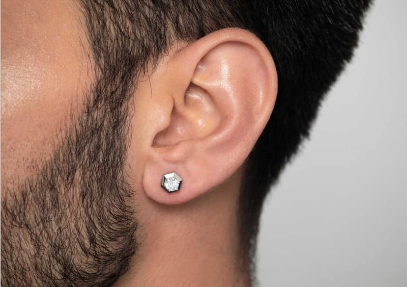 Hexadic Bezel Men's Ear Stud (1 Pc Only) view 4
