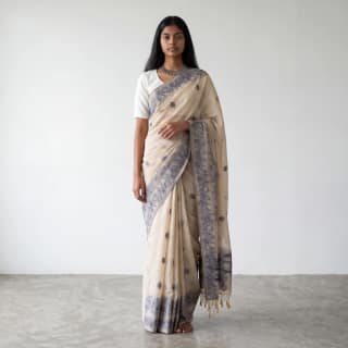 Odisha Handloom Cotton Saree Indigo Lily Border Buti