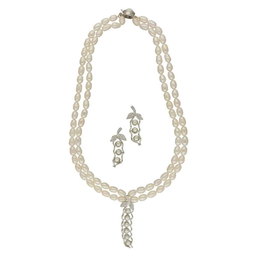 Sri Jagdamba Pearls Dual Line Iconic Pearl Necklace Set view 3