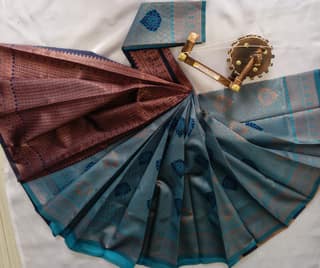 Kubera Silk Cottton Saree with Blouse - Sky blue color