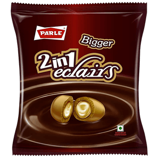 Parle Bigger 2 In 1 Eclairs Toffee - Filled With Chocolate & Caramel, Creamy, 217.8 G (Pack Of 24)