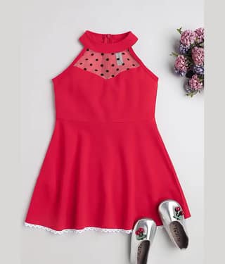 Addyvero Lycra Fit And Flare Dress For Girls ( Pack of 1 , Dark Green )